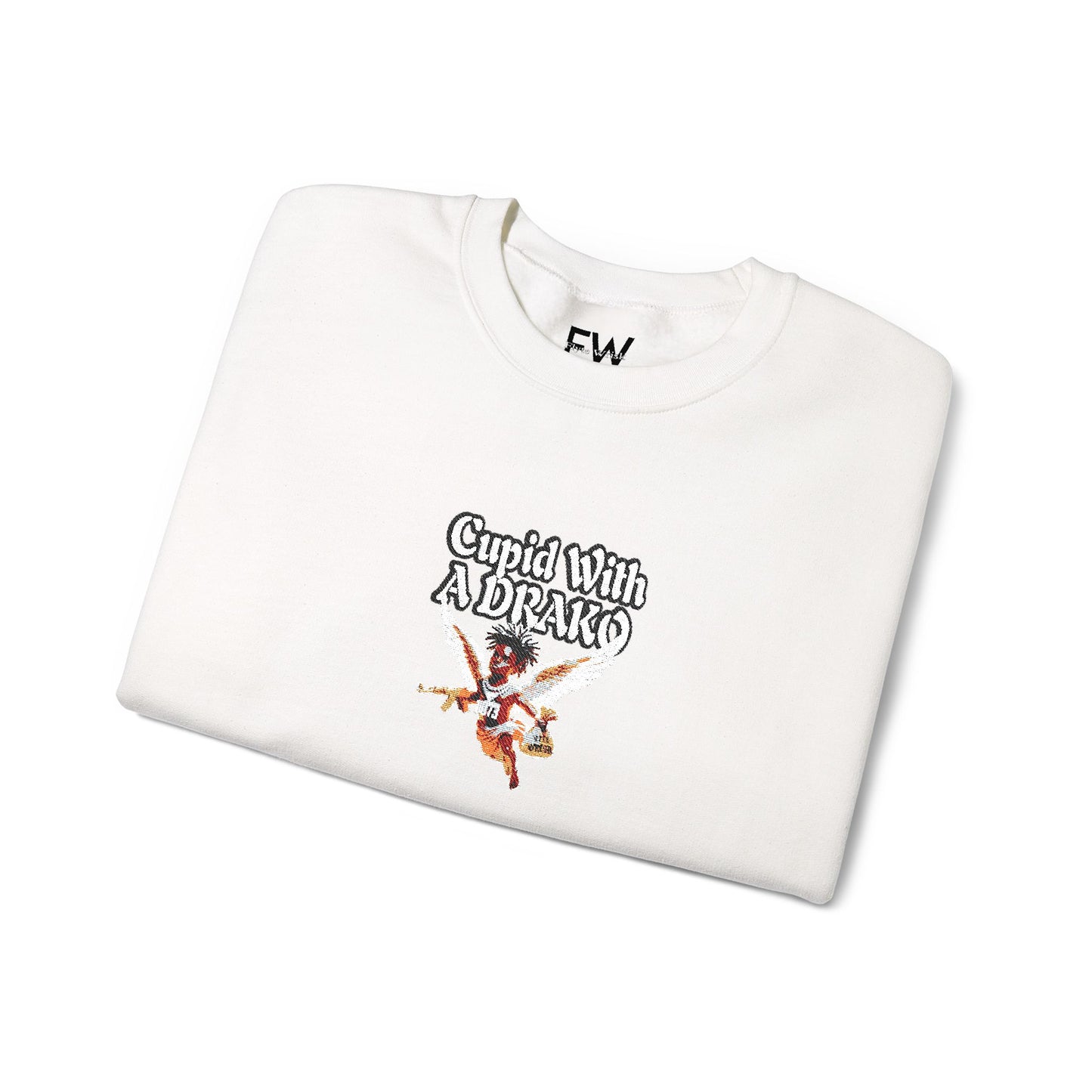 1073 - Flyte Wrisk - embroidered Cupid Wit A Drako sweater