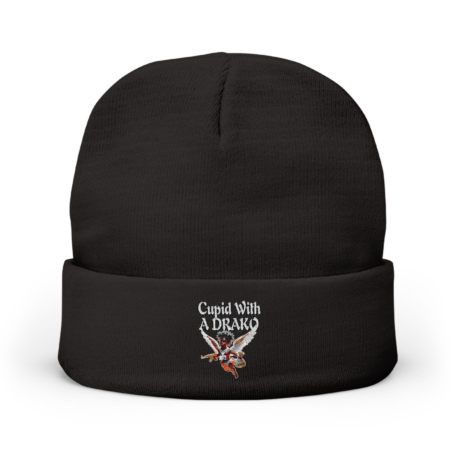1073 Embroidered Knit Beanie — 'Cupid With A Drako’ Winter Hat