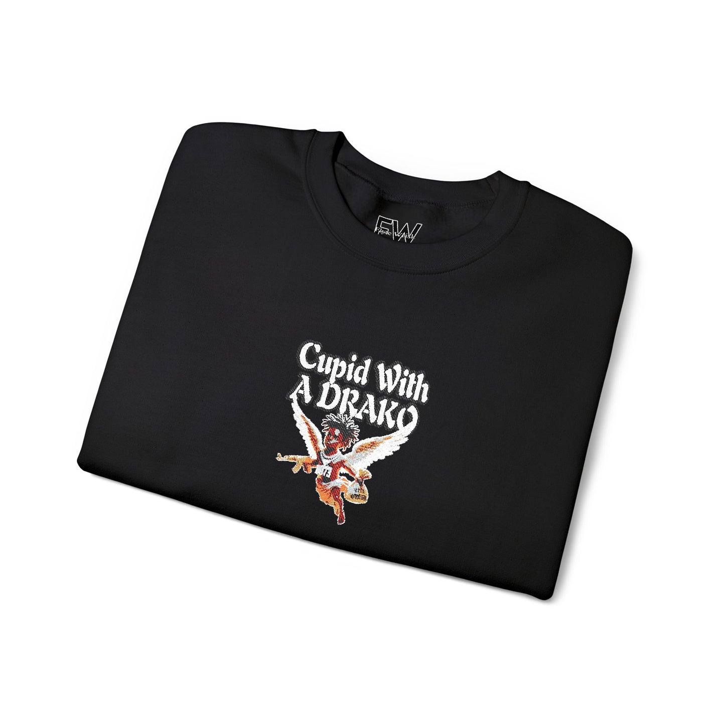 1073 - Flyte Wrisk - embroidered Cupid Wit A Drako sweater