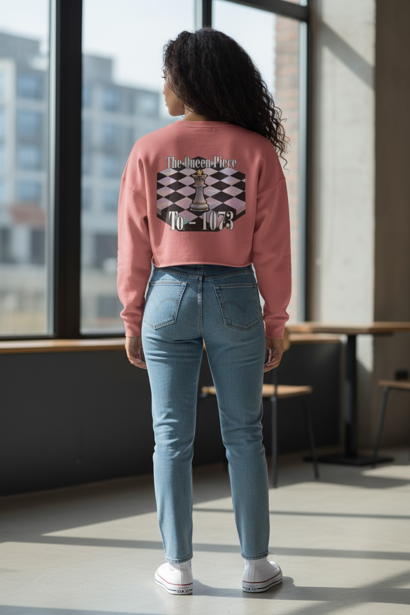 Cropped Sweatshirt by Flyte Wrisk — "Every King Needs His Queen" Chess Queen Design (1073)