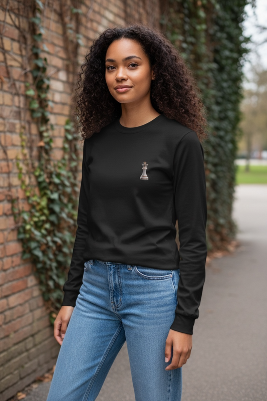 Queen Piece Long Sleeve Tee — 'The Queen Piece' with Chess Graphic and ID 10-1073
