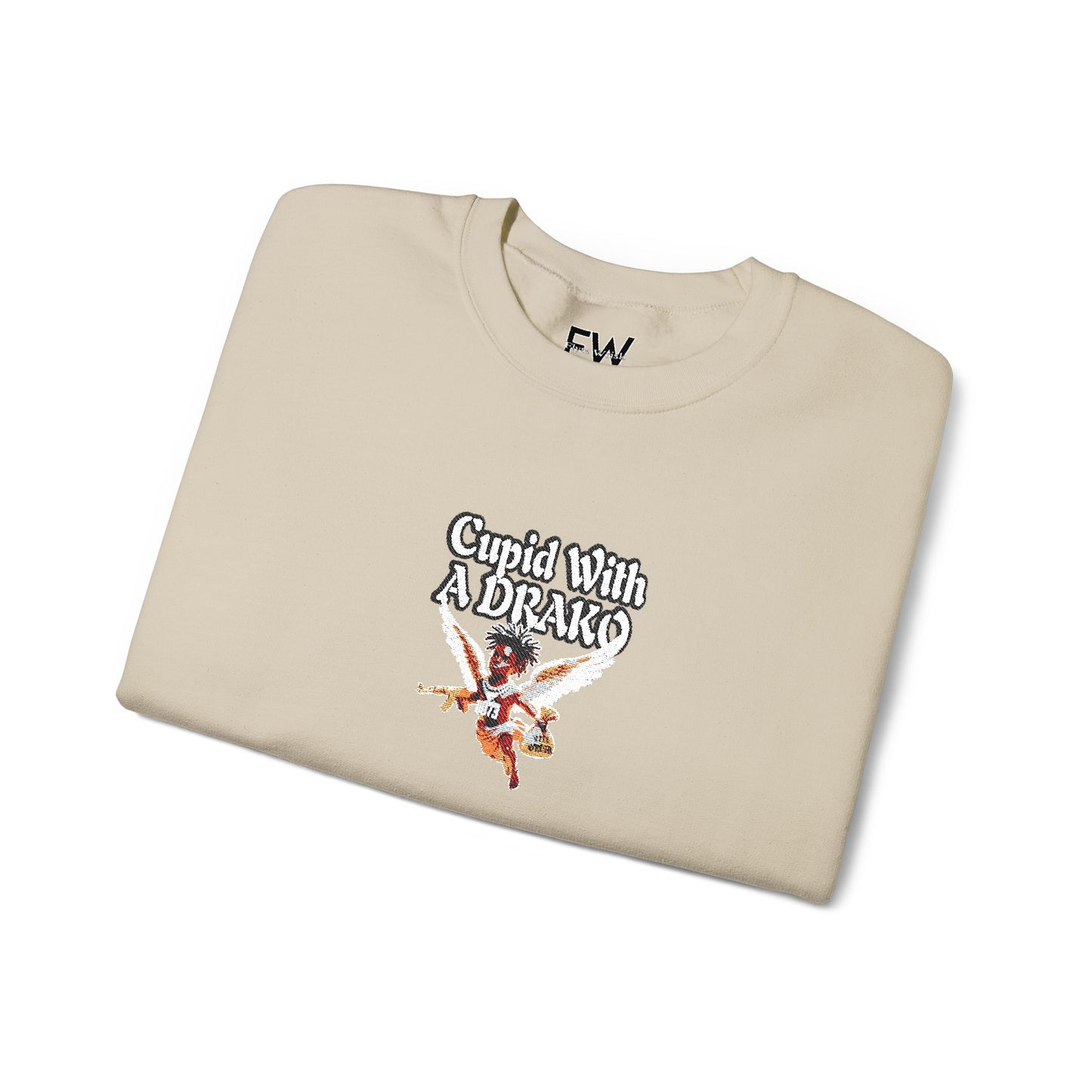 1073 - Flyte Wrisk - embroidered Cupid Wit A Drako sweater