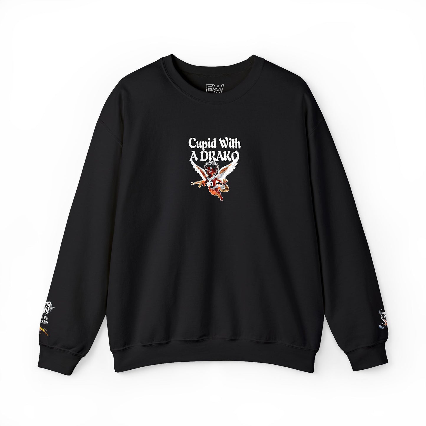 1073 - Flyte Wrisk - embroidered Cupid Wit A Drako sweater